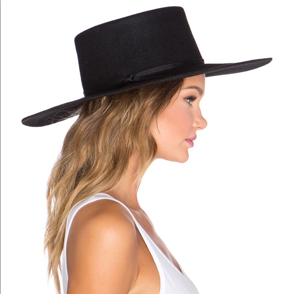 black stiff brim hat